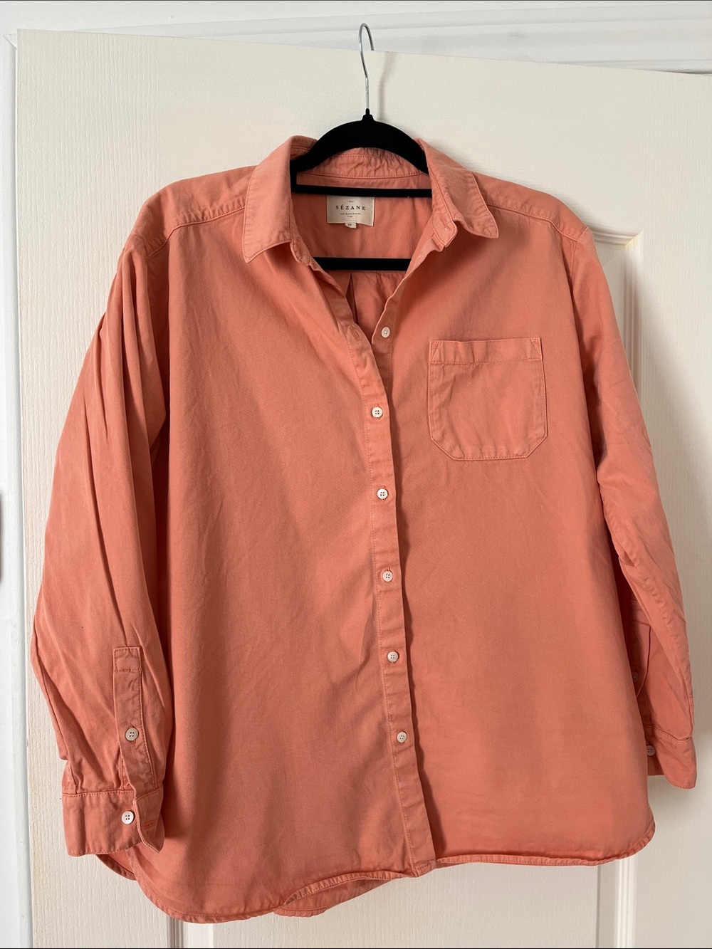 Sezane Coral Long-Sleeve Button-Down shirt size 36